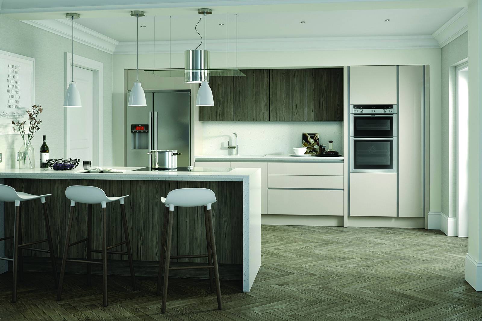 Second Nature Wood Cashmere Matt Handleless Kitchen | Stanford Design, Upminster