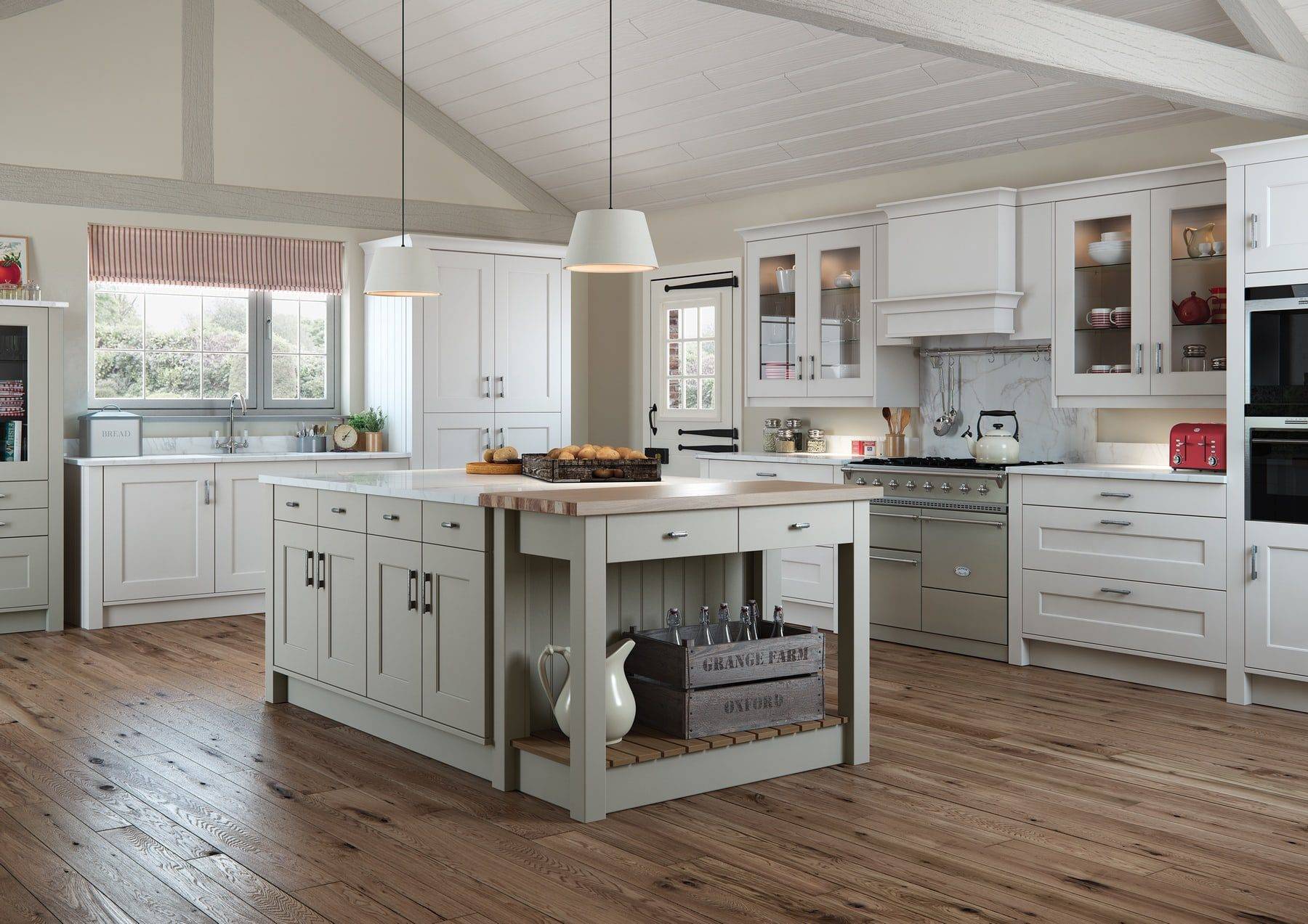 Florence Stone And Light Grey Shaker L Shaped Kitchen With Island | Stanford Design, Upminster