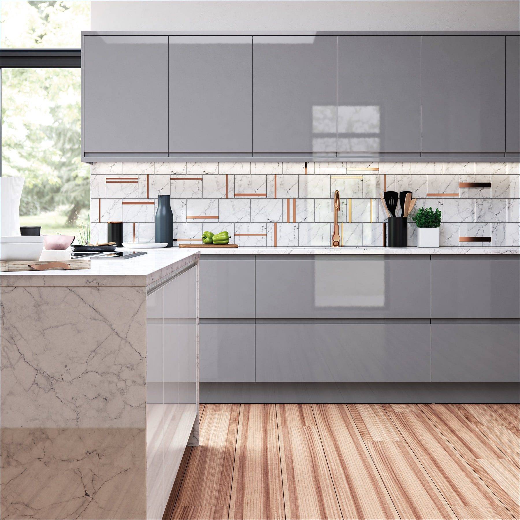 Strada Gloss Dust Grey And Light Grey Handleless Kitchen | Stanford Design, Upminster