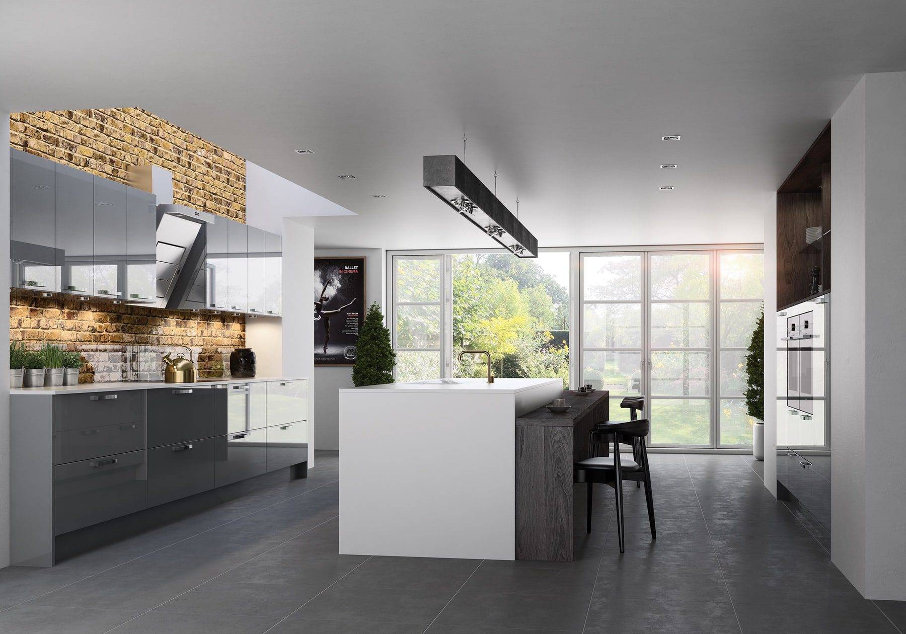 Zola Gloss Dust Grey Kitchen With Island | Stanford Design, Upminster