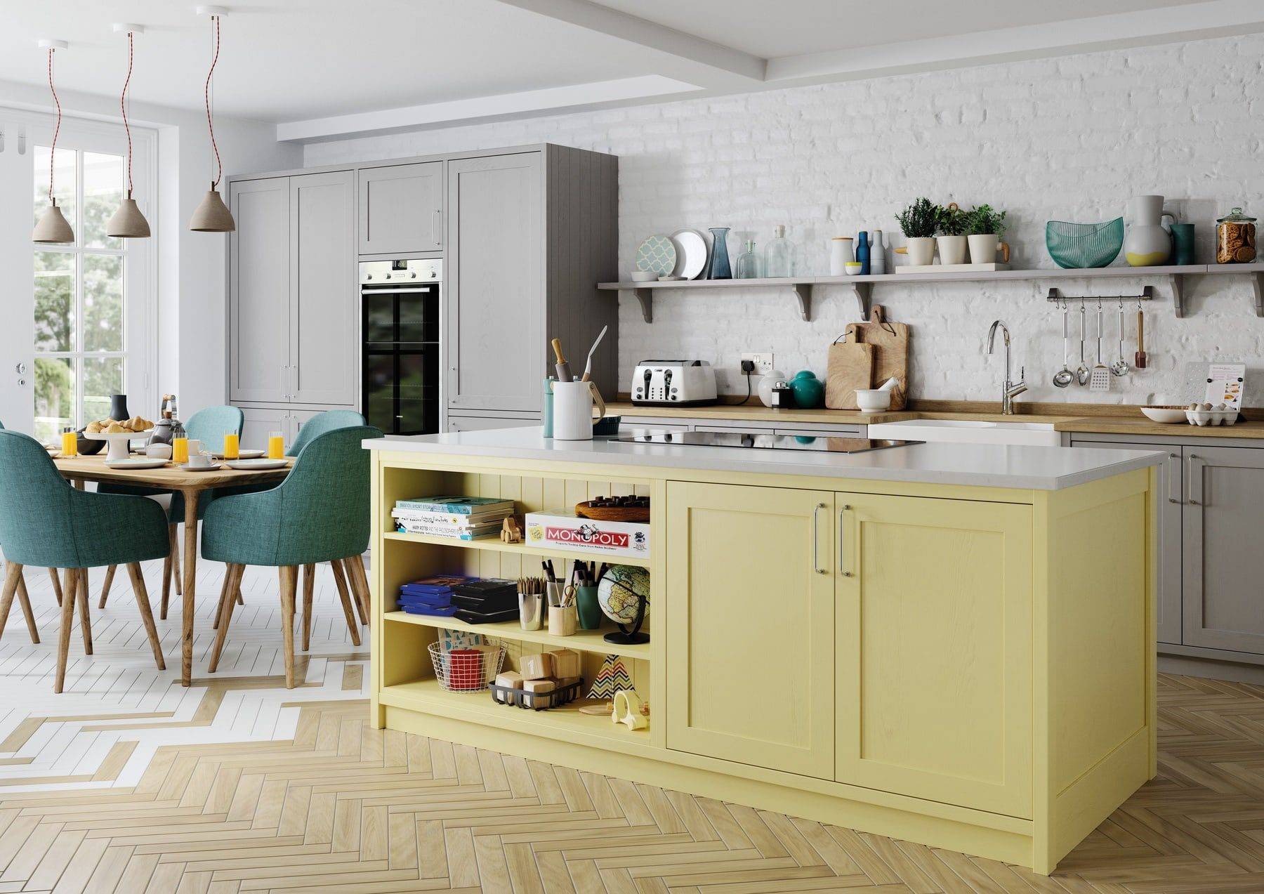 Aldana Cms Yellow And Dust Grey Shaker Kitchen | Stanford Design, Upminster
