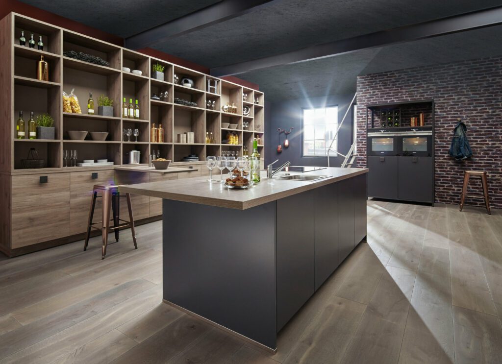 Bauformat Matt Grey Wood Open Plan Kitchen With Island 2 | Cotswood Kitchens, Blockley