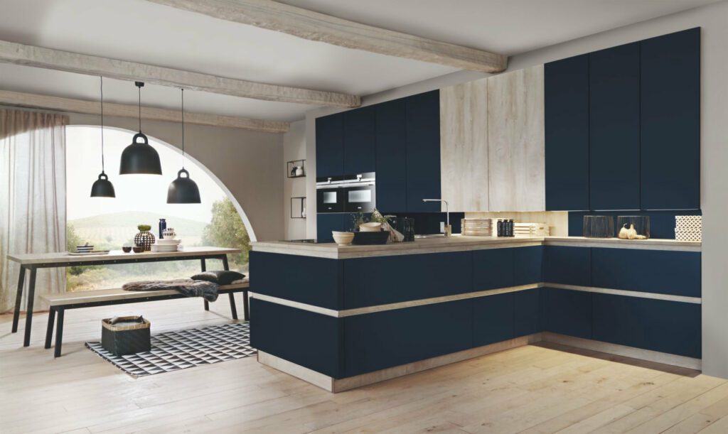 Bauformat Modern Blue Handleless Kitchen | Cotswood Kitchens, Blockley