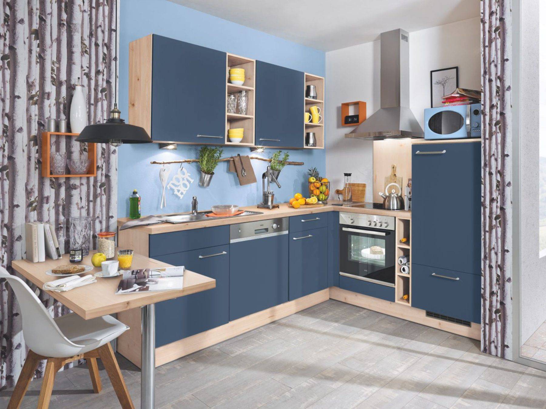 Bauformat Berger Matt Blue Compact Kitchen 1 | Cotswood Kitchens, Blockley