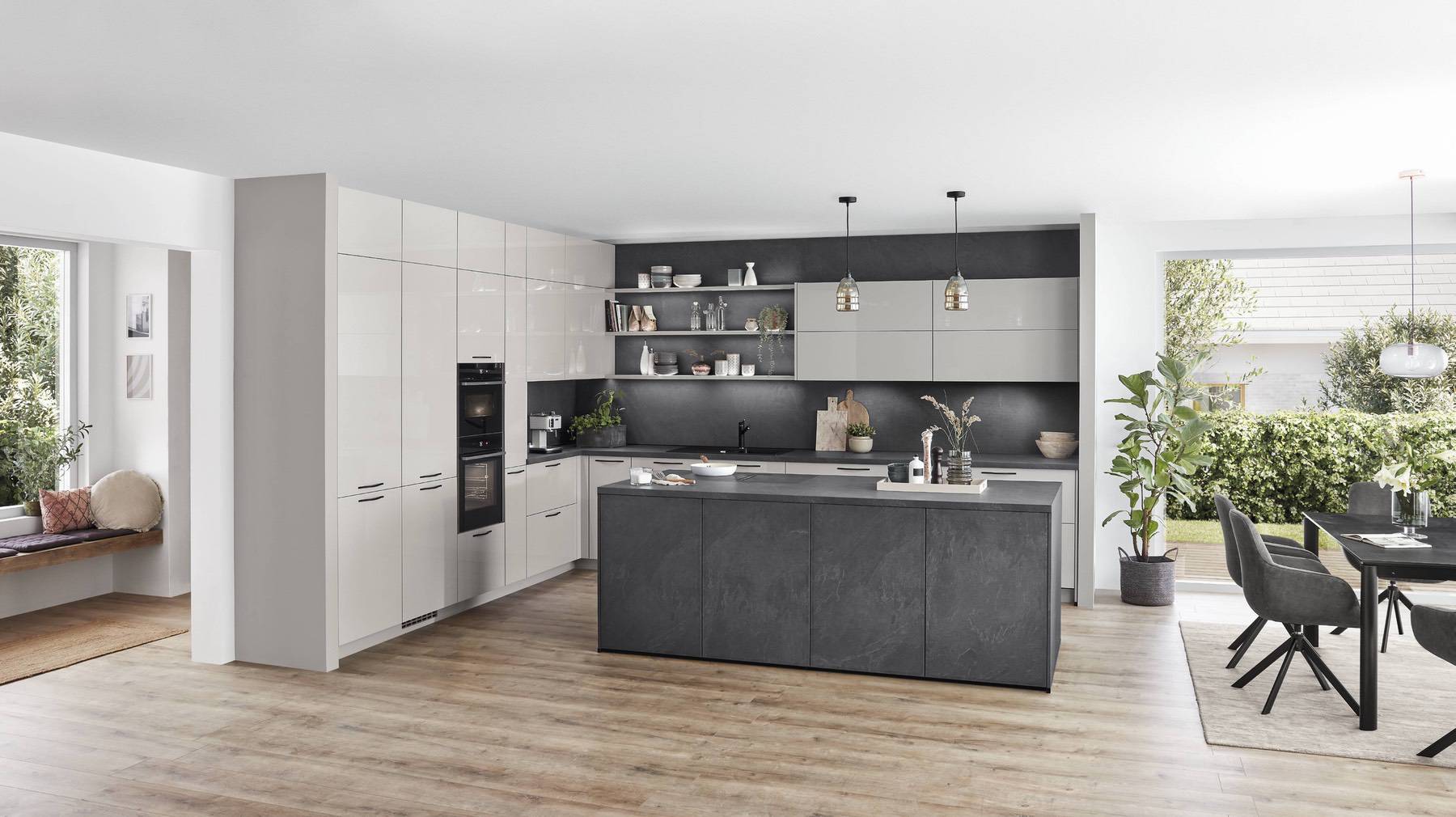 Nobilia Modern Concrete Handleless Open Plan Kitchen With Island | Lead Wolf, Peterborough