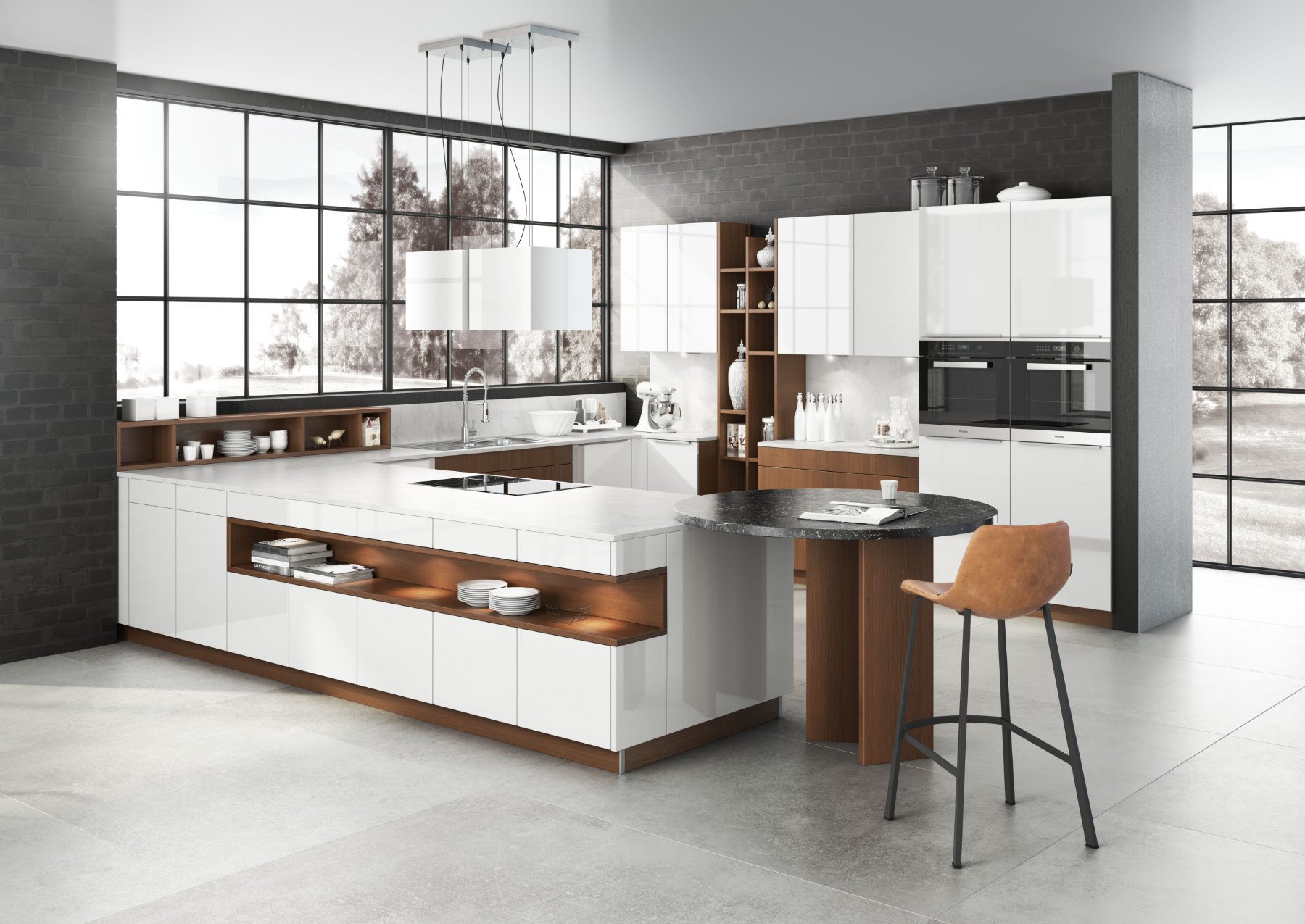 Bauformat High Gloss White U Shaped Handleless Kitchen | Kubo Kitchens