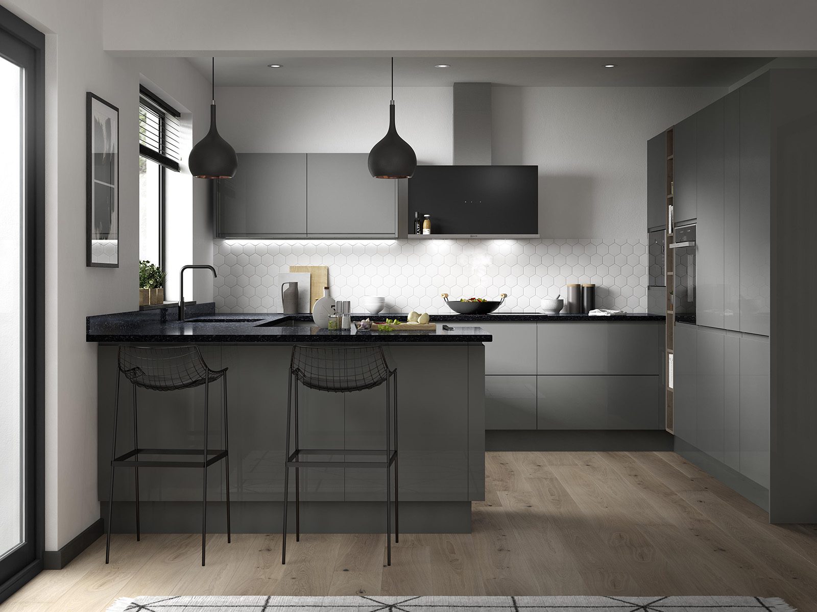 Second Nature Dark Grey Gloss Kitchen | Kubo Kitchens