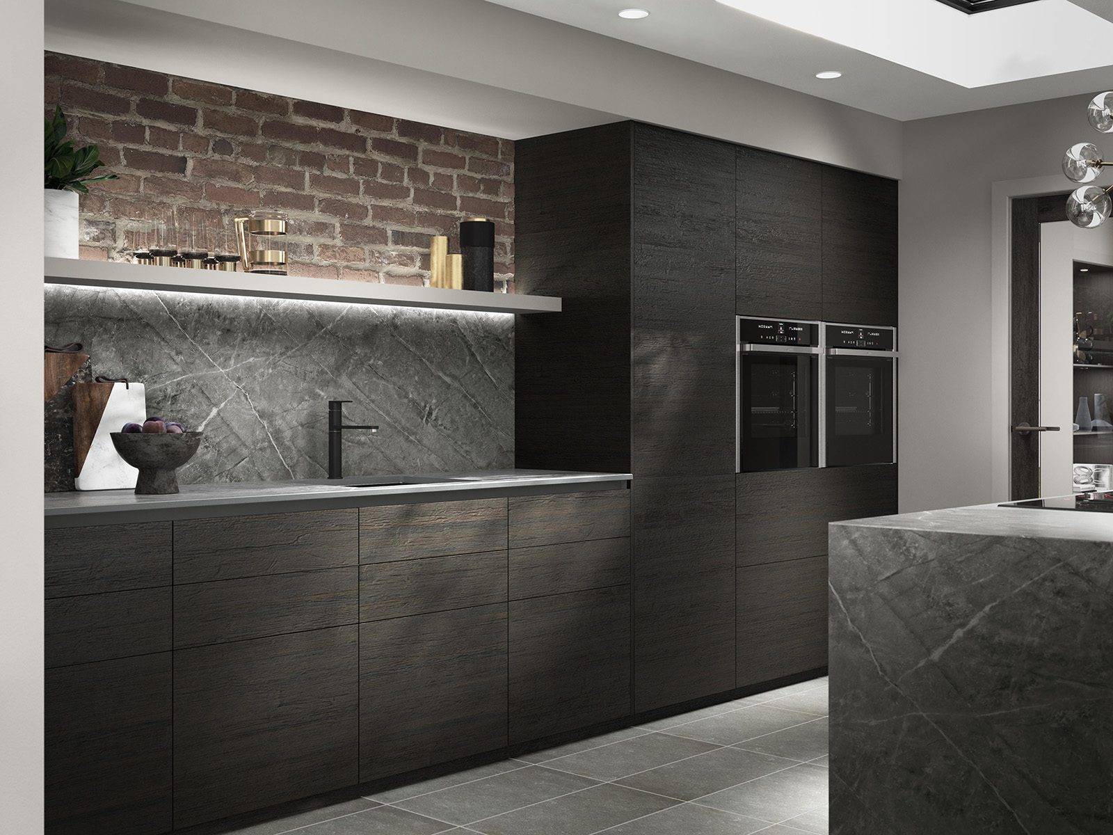 Second Nature Dark Wood Handleless Kitchen | My Dream Kitchen, London