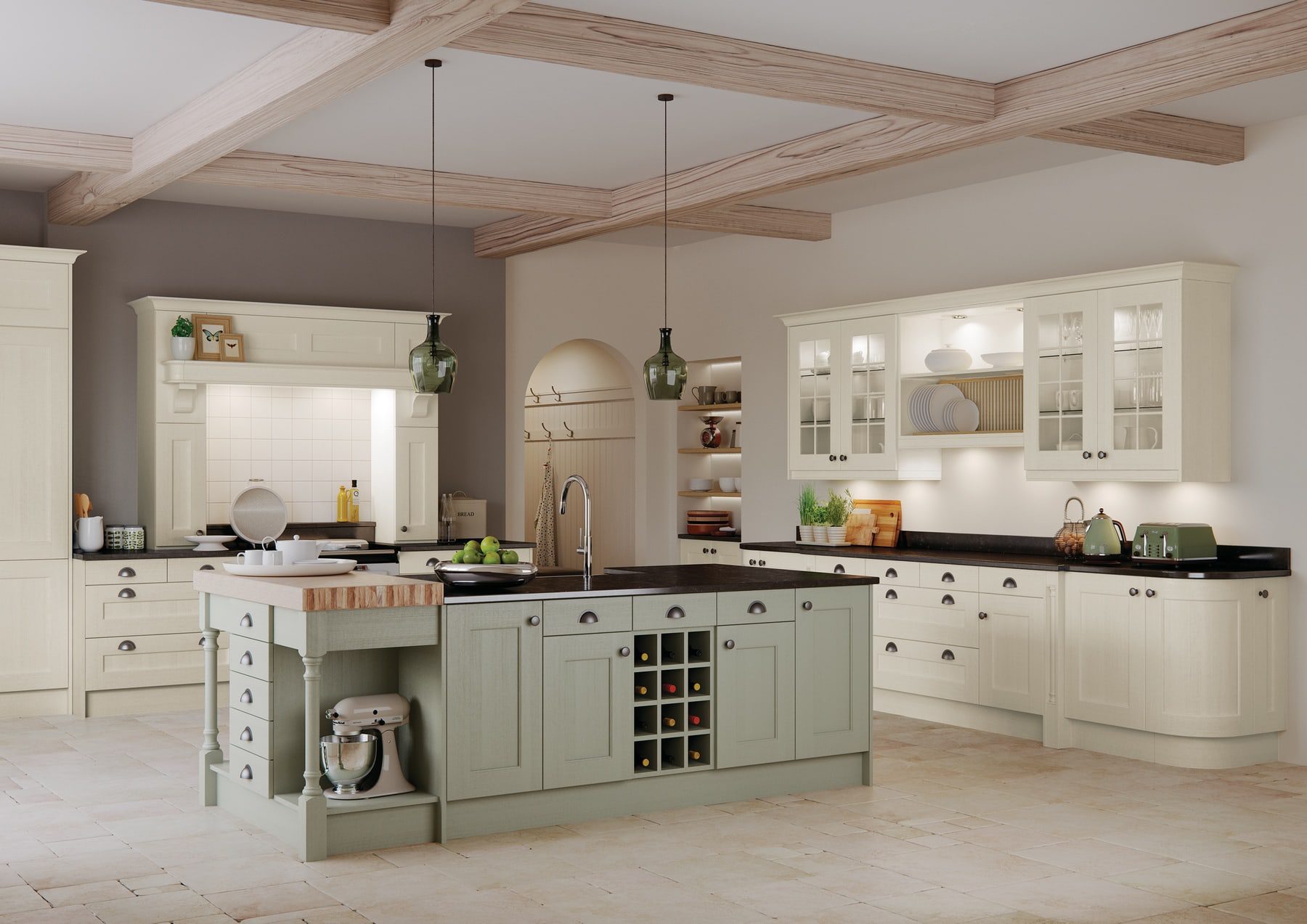 Wakefield Ivory And Sage Green Shaker Kitchen | Inova Kitchens, Luton