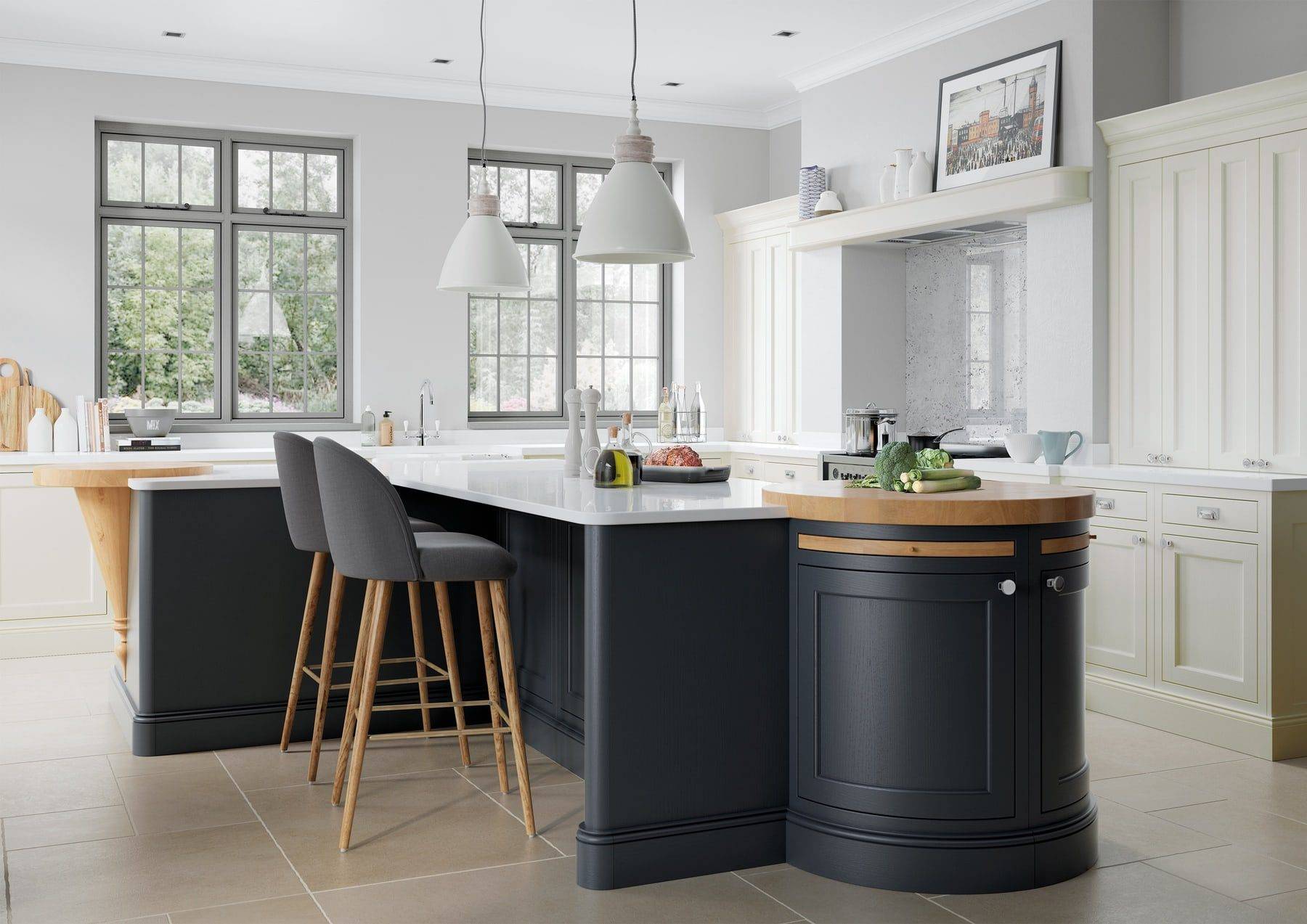 Belgravia Porcelain And Slate Blue Shaker Kitchen With Island | Lead Wolf, Peterborough
