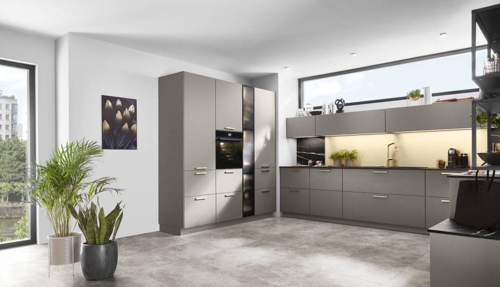 Nobilia Light Grey Open Plan Compact Kitchen | Square Kitchens, Barnsley