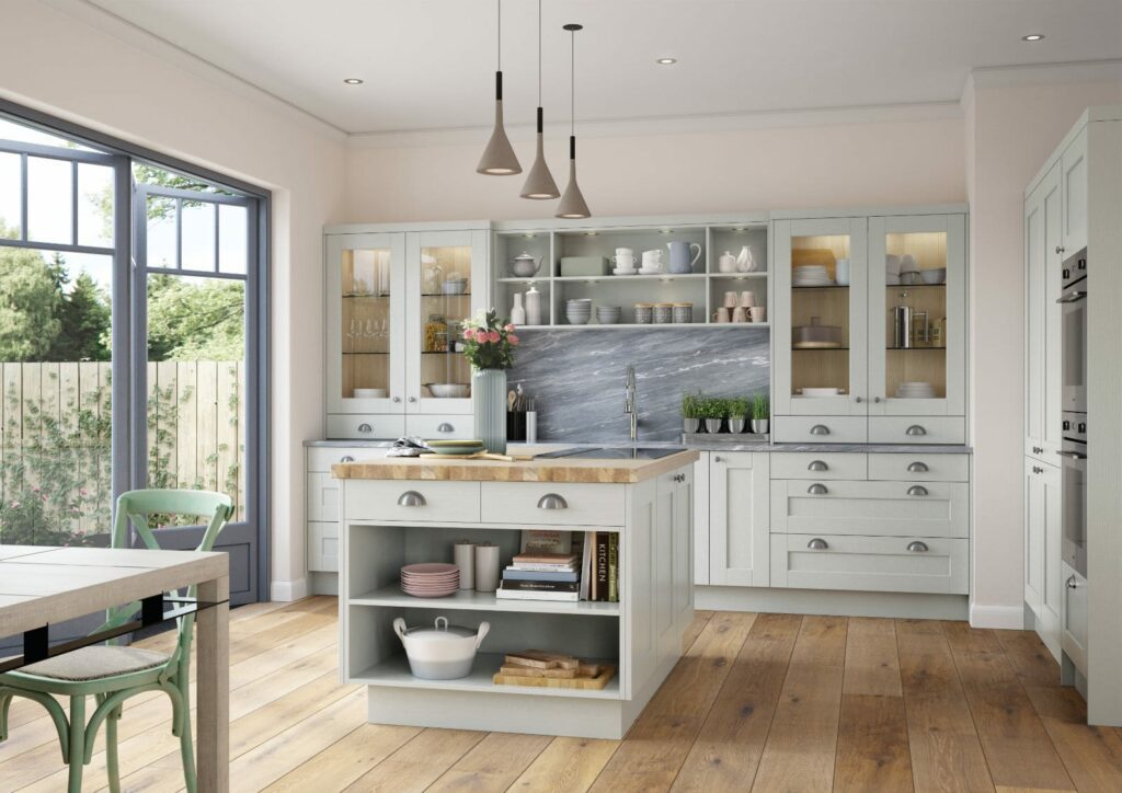 Alku Light Shaker L Shaped Kitchen With Island 1 | Sia Kitchens, Hertfordshire
