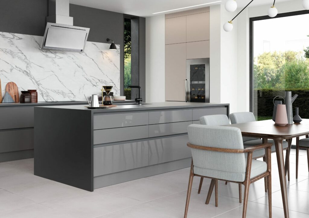 Alku Modern Grey Gloss Kitchen With Island | Sia Kitchens, Hertfordshire