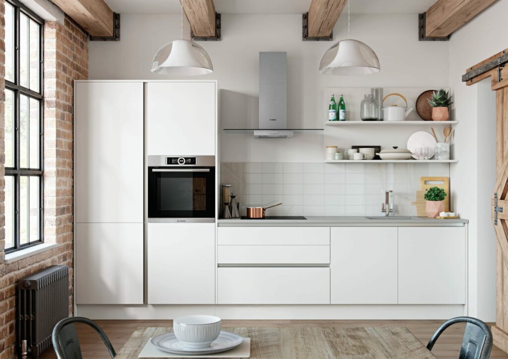 Alku Modern Matt White Handleless Compact Kitchen 3 | Sia Kitchens, Hertfordshire