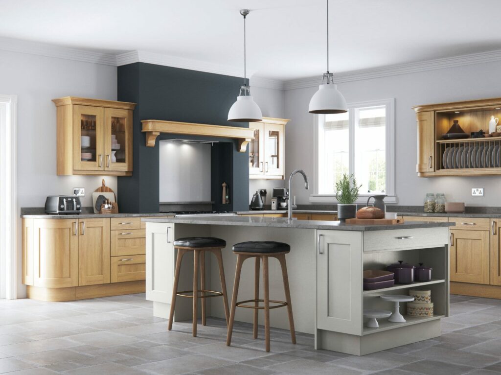 Alku Shaker Grey Wood L Shaped Kitchen With Island 1 | Sia Kitchens, Hertfordshire