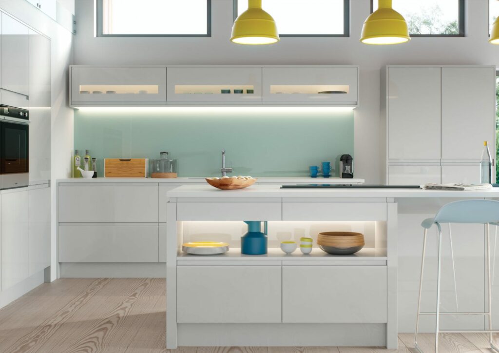 Alku White Gloss L Shaped Kitchen With Island | Sia Kitchens, Hertfordshire