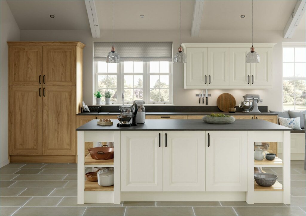 Alku White Wood Open Plan Shaker Kitchen With Island 2 | Sia Kitchens, Hertfordshire