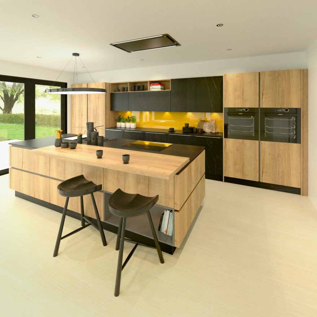 Alku Wooden Handleless Open Plan Kitchen With Island 2 | Sia Kitchens, Hertfordshire