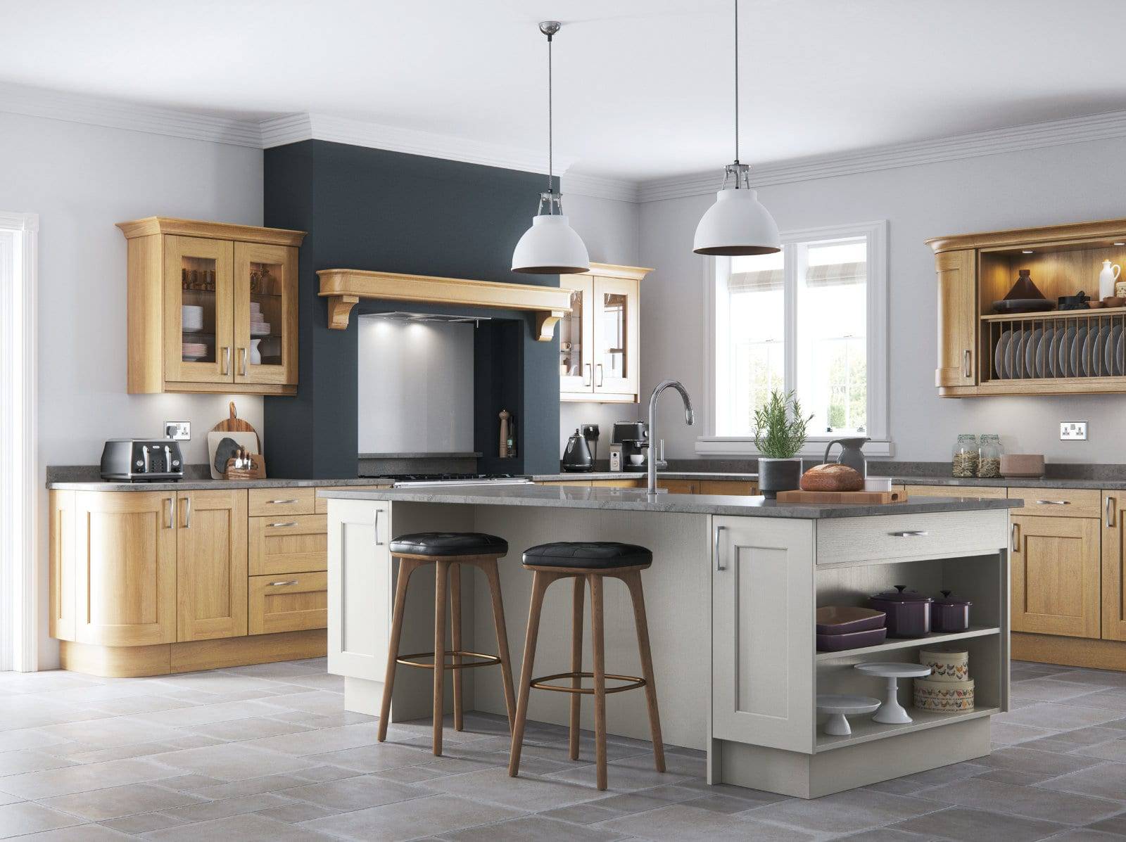 Alku Shaker Grey Wood L Shaped Kitchen With Island 1 | Sia Kitchens, Hertfordshire