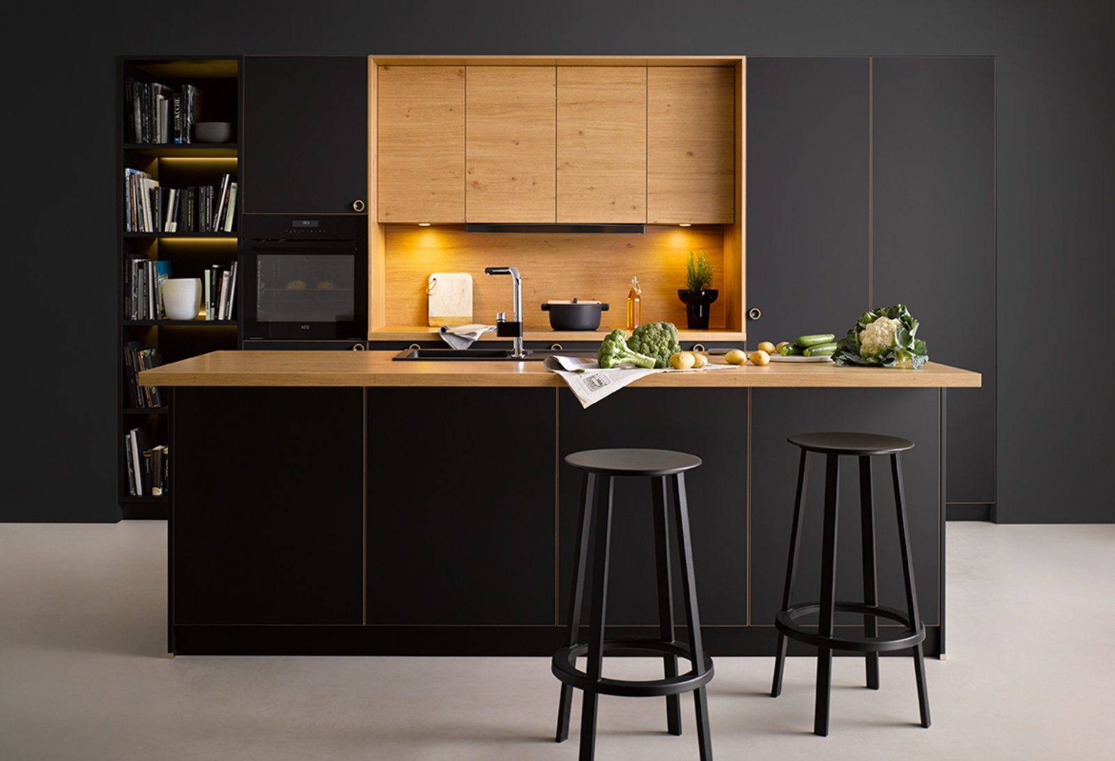 Schuller Dark Matt Wood Open Plan Kitchen With Island | Sia Kitchens, Hertfordshire