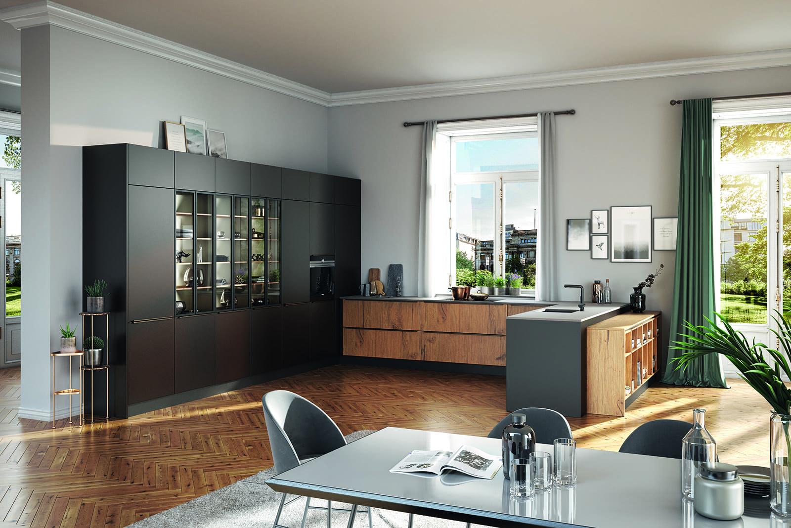 Rotpunkt Matt Wood U Shaped Open Plan Kitchen | Portfolio Kitchens, Swinton