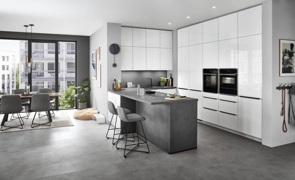 Nobilia Light Grey Gloss Kitchen | Portfolio Kitchens, Swinton