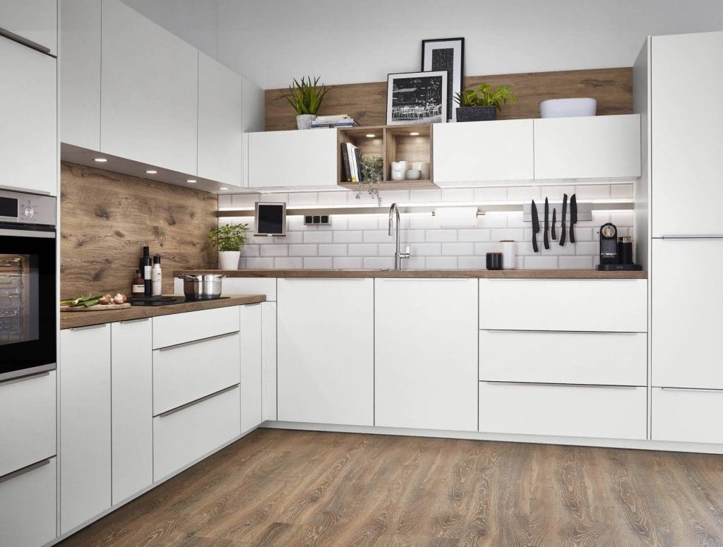 Small Kitchens Manchester - Nobilia Light Tile Splashback 2 | Portfolio Kitchens, Swinton