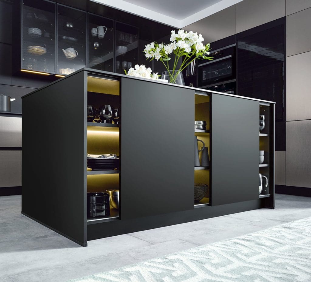 island kitchens Manchester Schuller Dark Matt Kitchen With Island | Portfolio Kitchens, Swinton