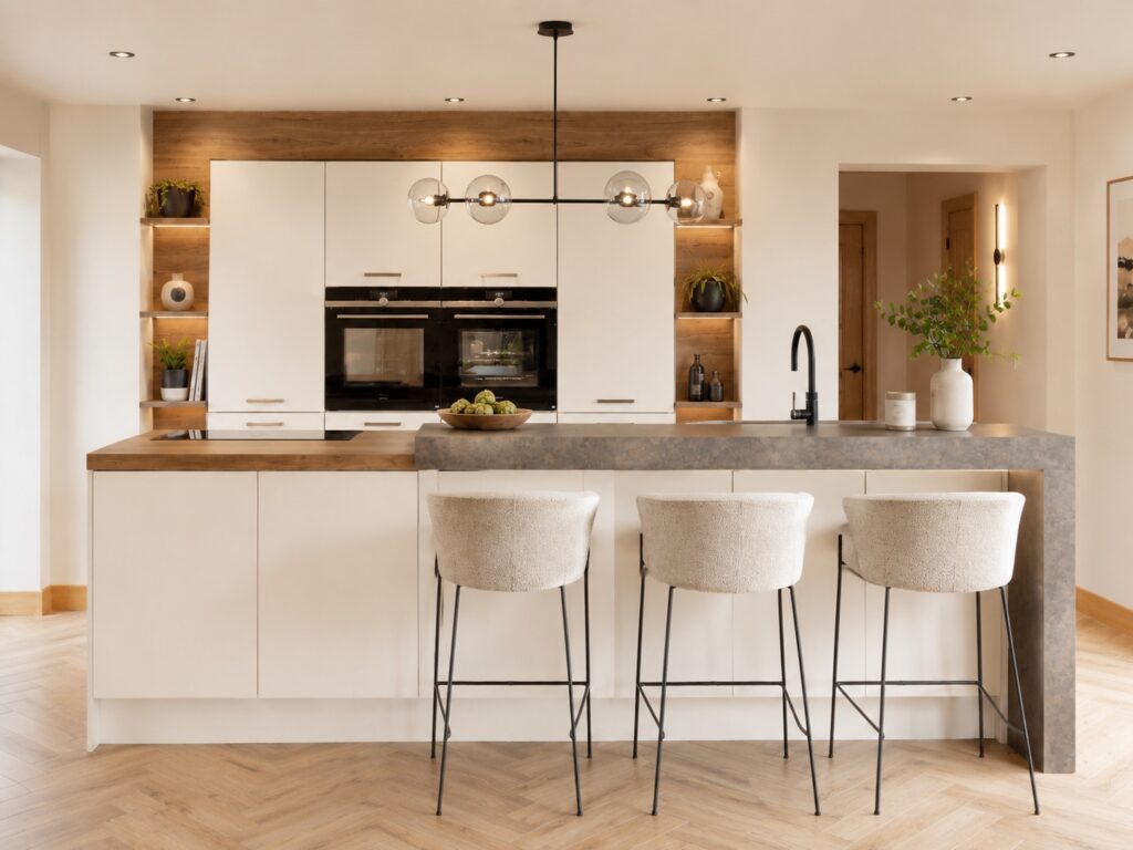 Nobilia Laser white kitchen design by Portfolio Kitchens Manchester