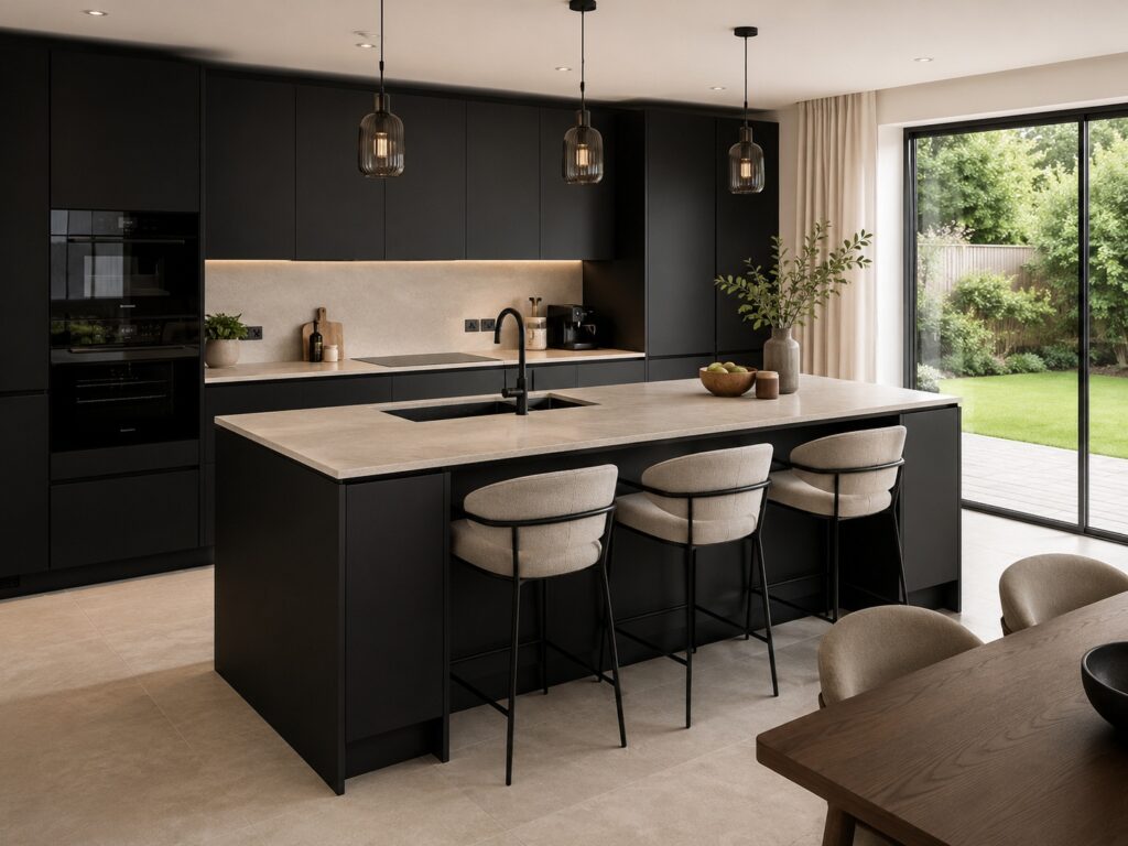 Nobilia Touch black kitchen by Portfolio Kitchens Manchester
