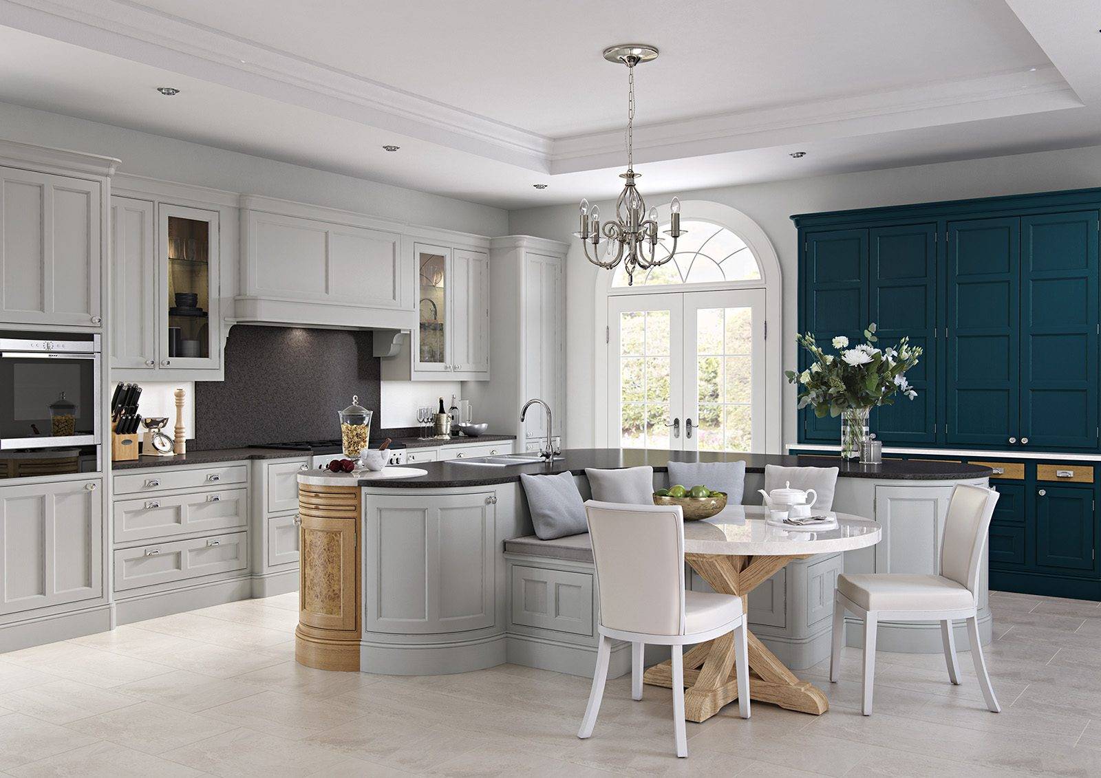 Aisling Shaker In Frame Kitchen With Curved Island | Portfolio Kitchens, Swinton