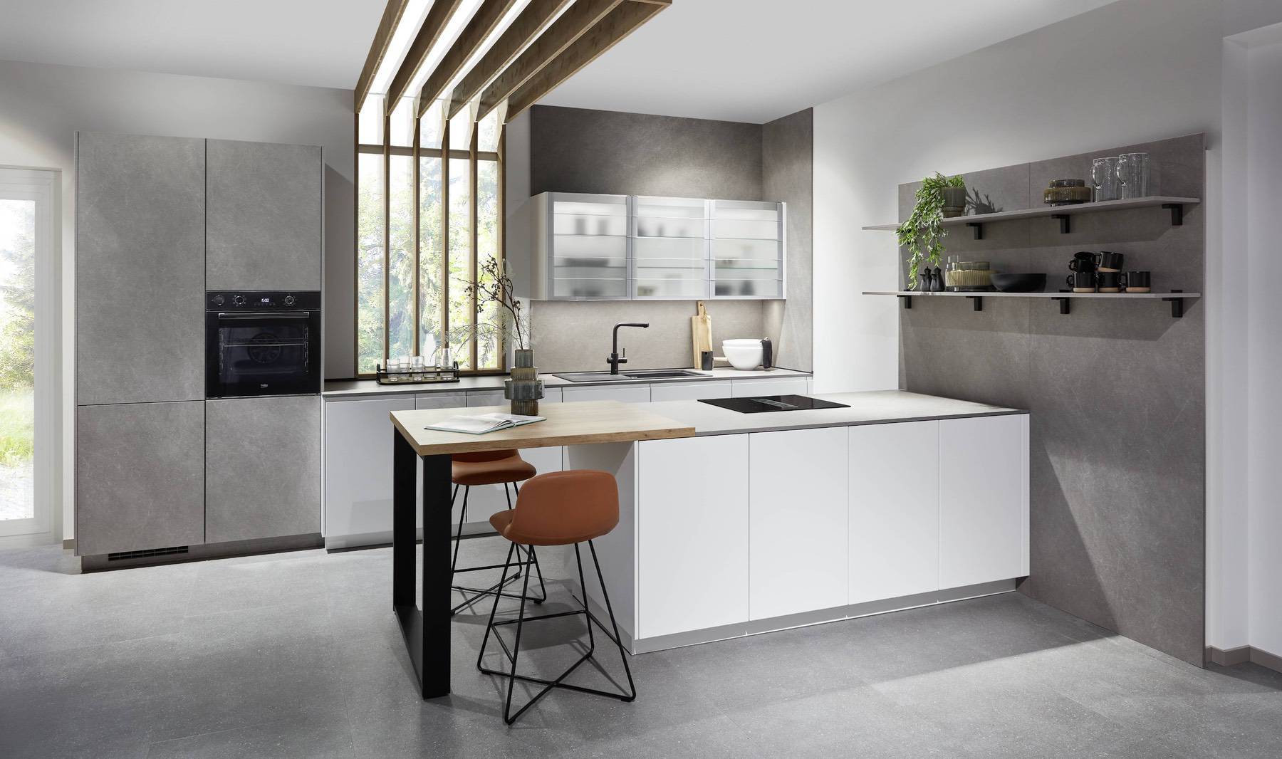 Nobilia U Shape Light Concrete Kitchen | Portfolio Kitchens, Swinton