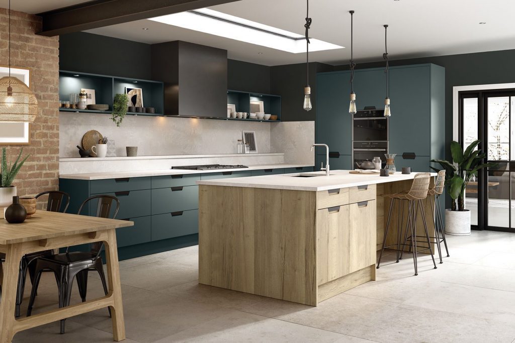 Bella Segreto Matt Kombu Green Halifax Natural Oak | Royal Kitchen Designs, Pontypool