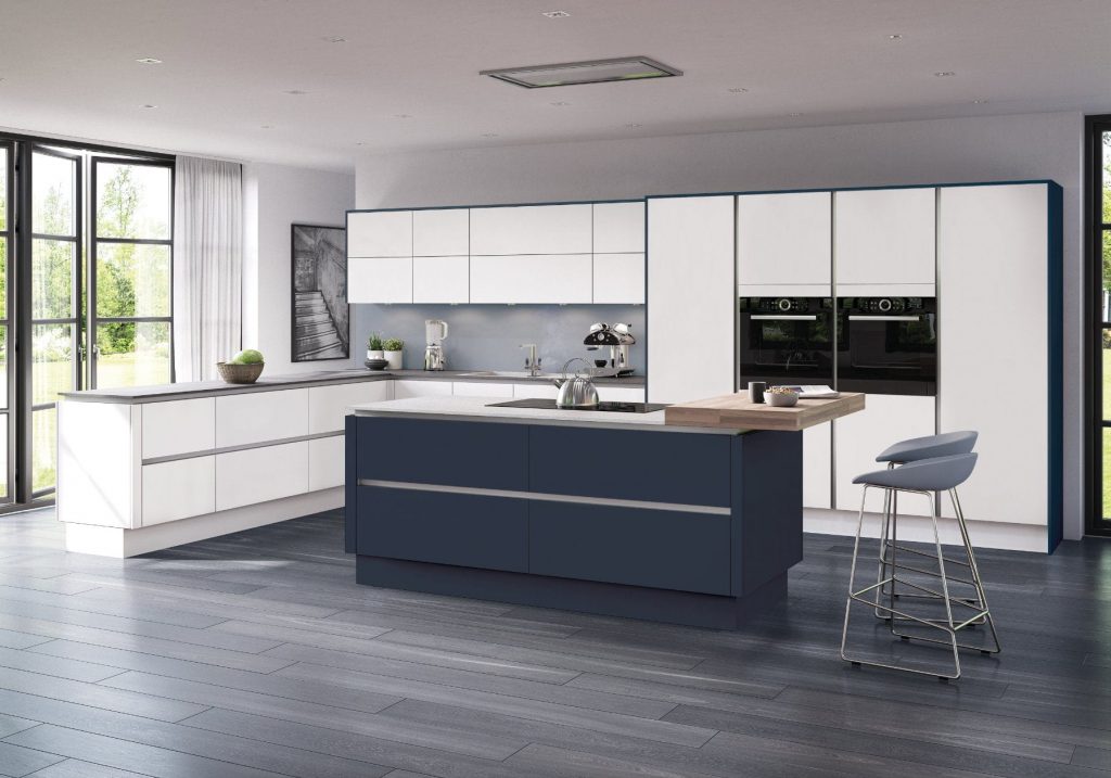 Jjo Matt Handleless L Shaped Kitchen With Island | Royal Kitchen Designs, Pontypool