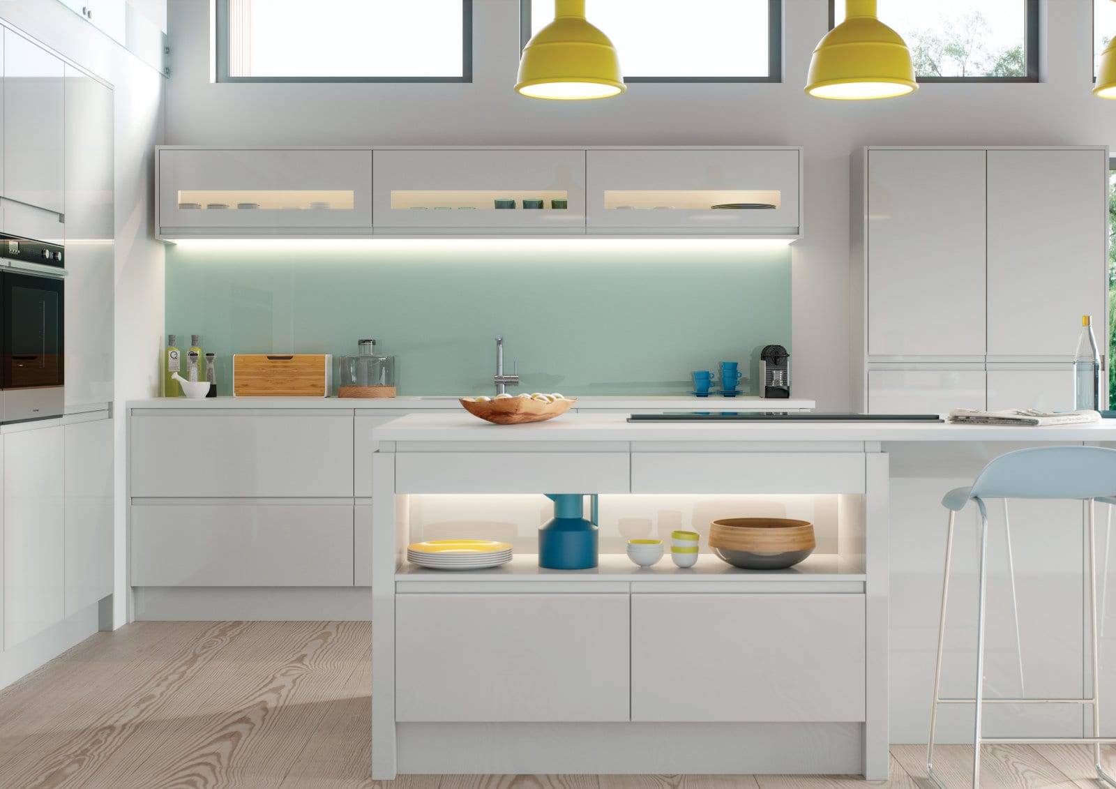 Alku White Gloss L Shaped Kitchen With Island | Royal Kitchen Designs, Pontypool