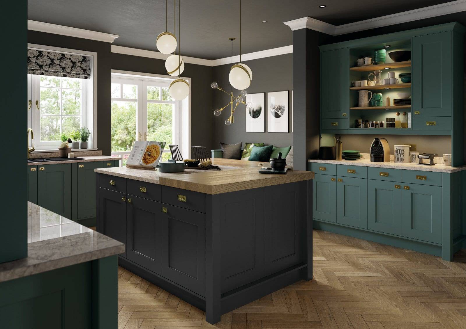 Alku Dark U Shaped Shaker Kitchen With Island 2 | Royal Kitchen Designs, Pontypool