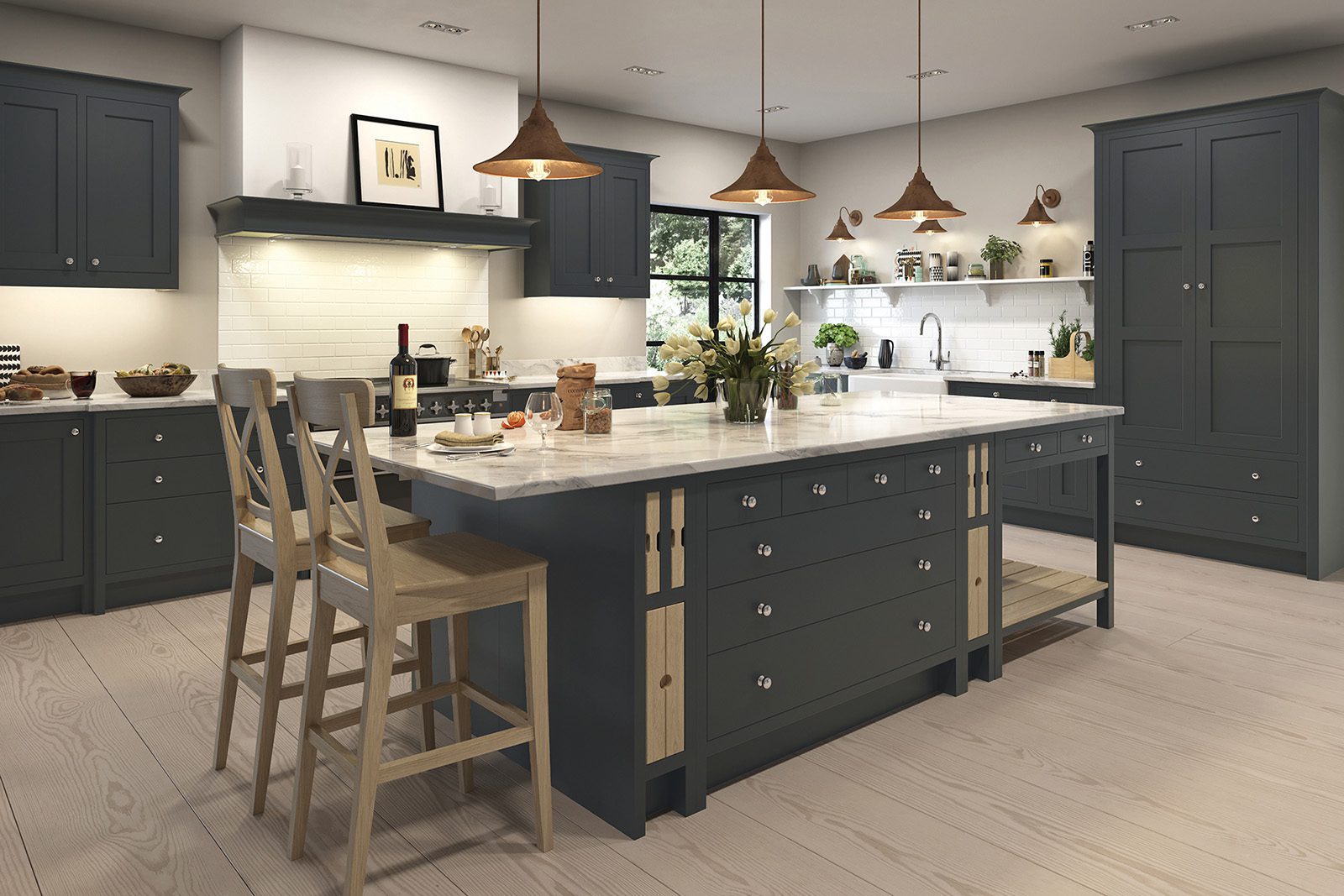 Aisling In Frame Dark Kitchen With Island | Unlimited Kitchens, Nottingham