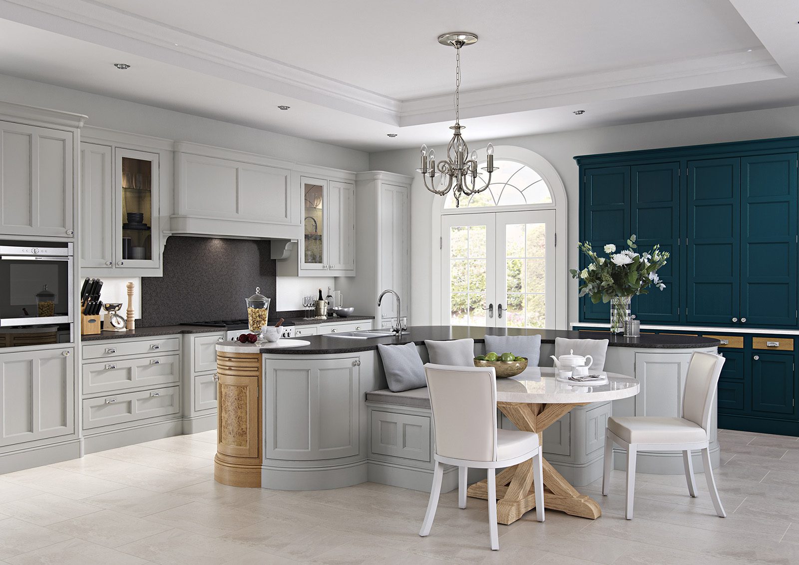 Aisling Shaker In Frame Kitchen With Curved Island | Unlimited Kitchens, Nottingham