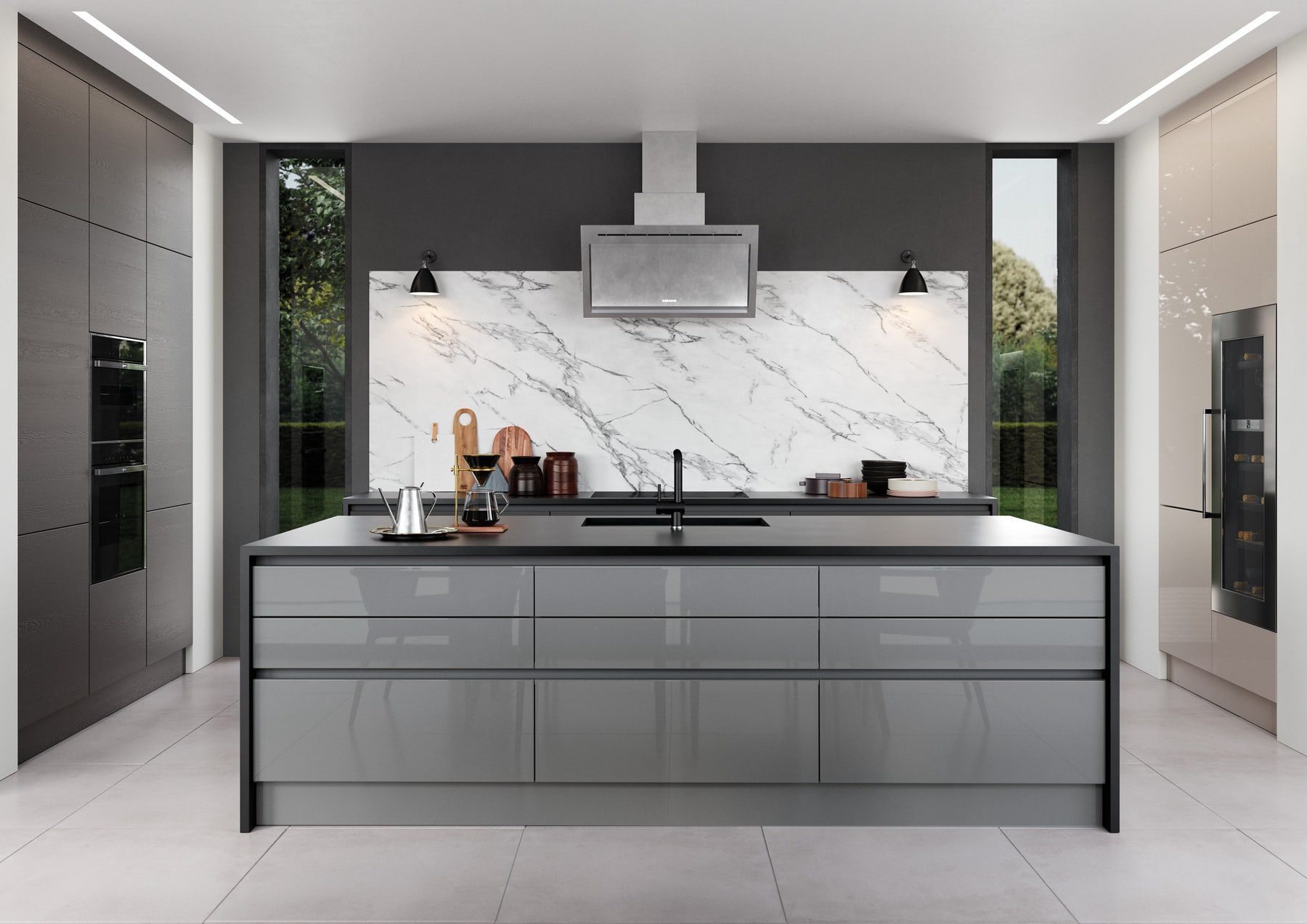 Zola Gloss Dust Grey And Tavola Carbon Kitchen With Island | Colourhill, Boughton