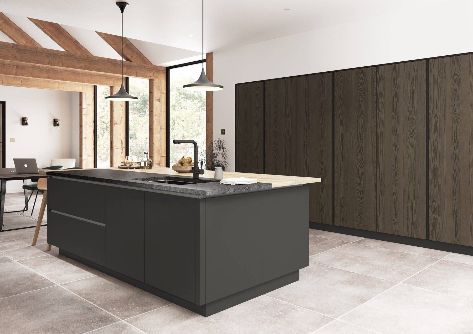 Kelso Truffle Grey And Zola Matte Graphite Handleless Kitchen With Island | Colourhill, Lincoln