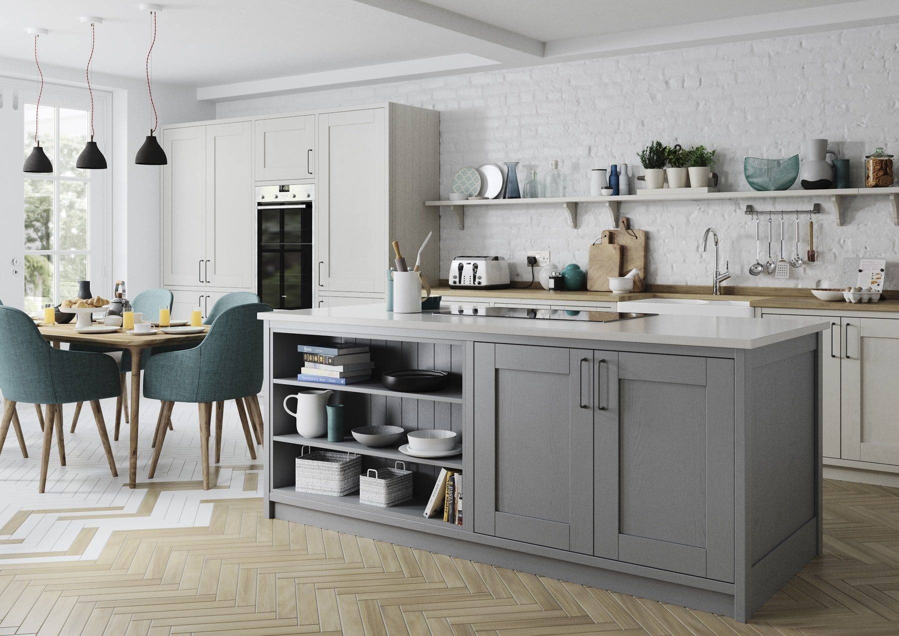 Madison Light Grey And Dust Grey Shaker Open Plan Kitchen | Colourhill, Lincoln