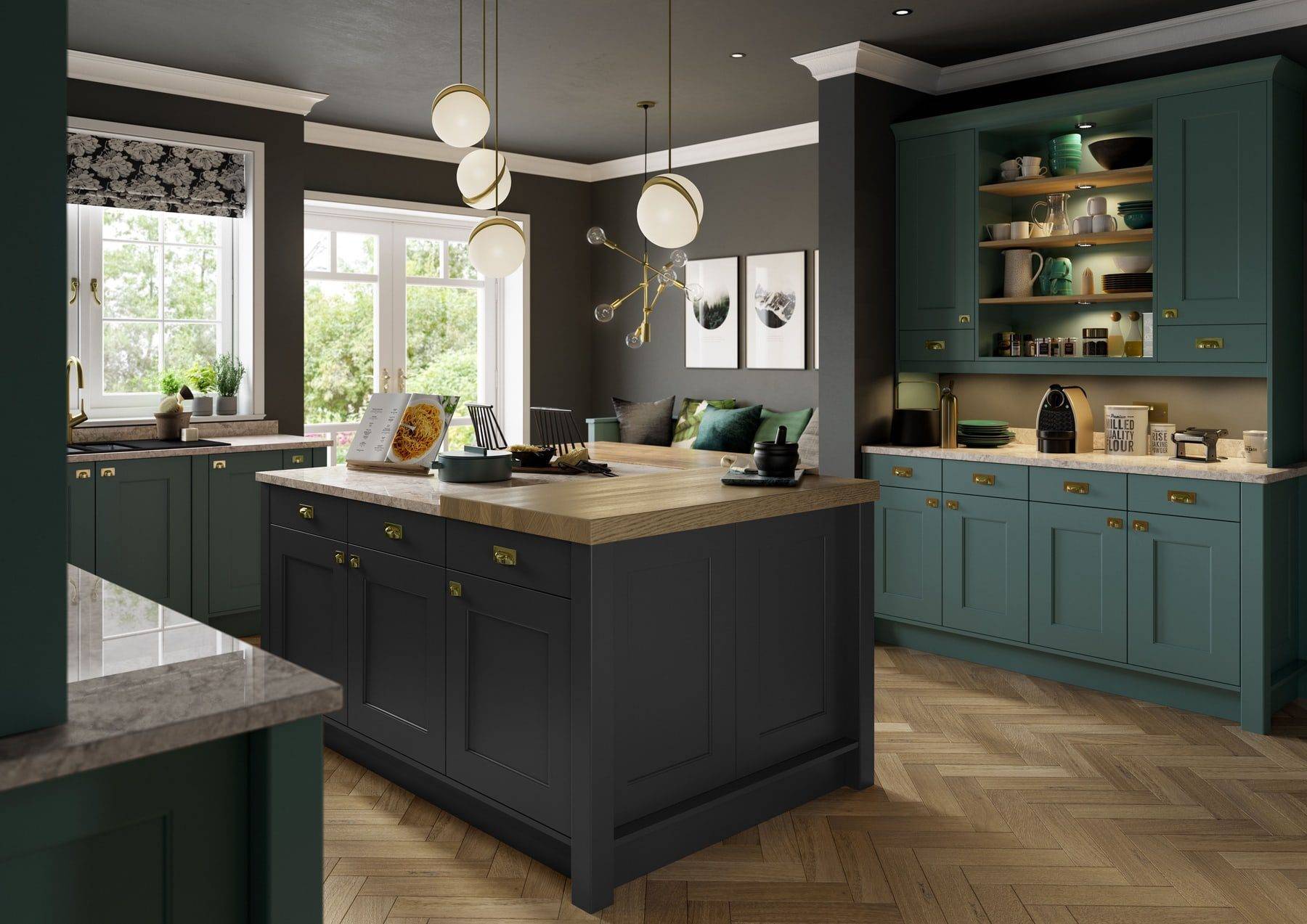 Florence Viridian And Graphite Shaker Kitchen With Island | Colourhill, Lincoln
