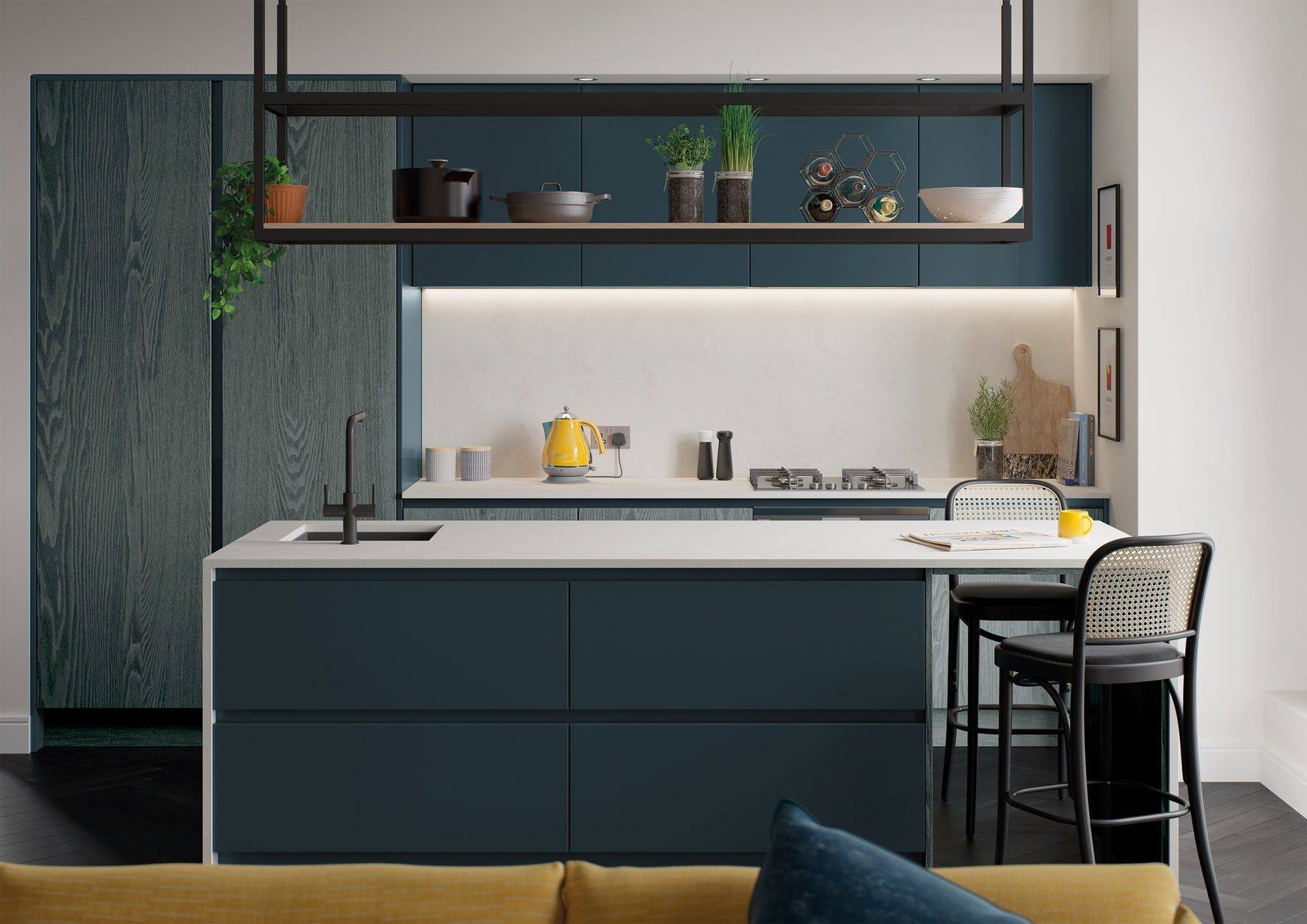 Kelso Pacific Blue And Zola Matte Marine Handleless Compact Kitchen | Colourhill, Lincoln