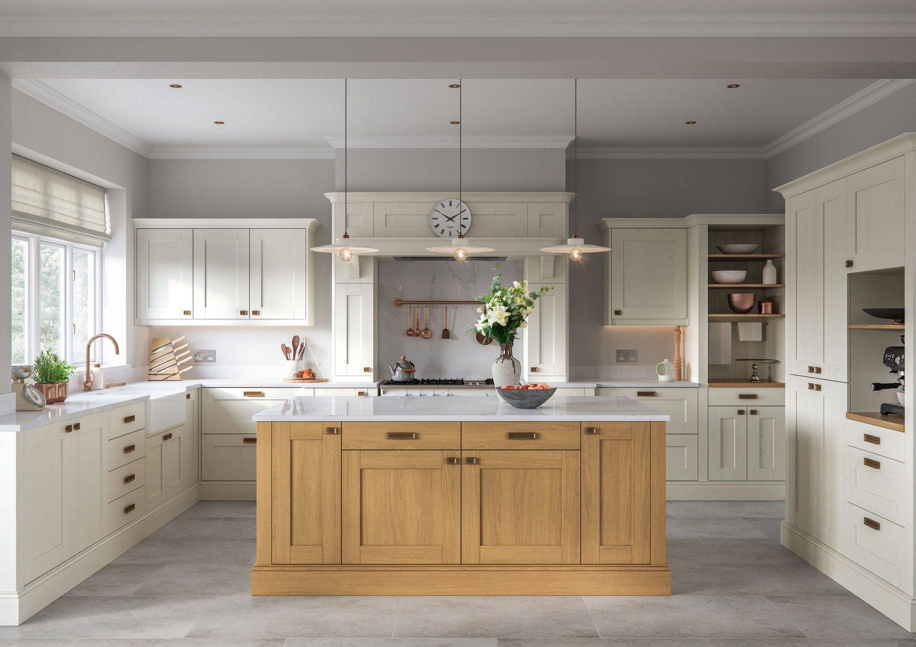 Madison Light Oak And Ivory U Shaped Kitchen With Island | Colourhill, Lincoln
