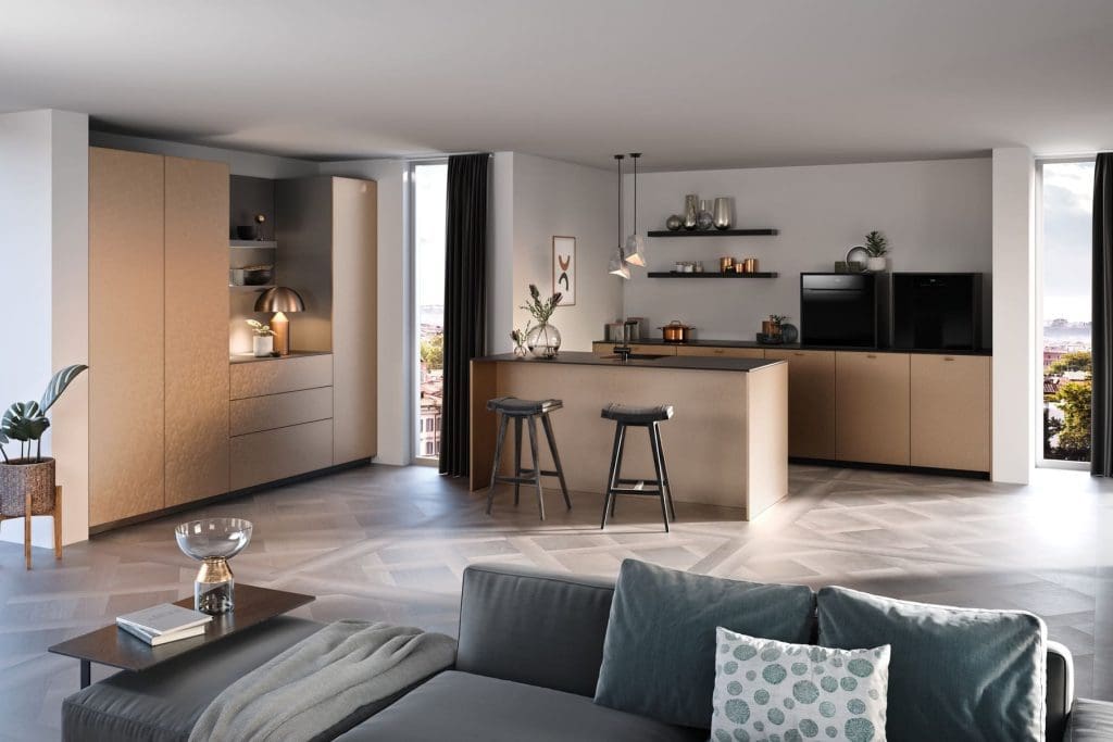 Rotpunkt Metallic Kitchen With Island | Qudaus Living, Sutton Coldfield