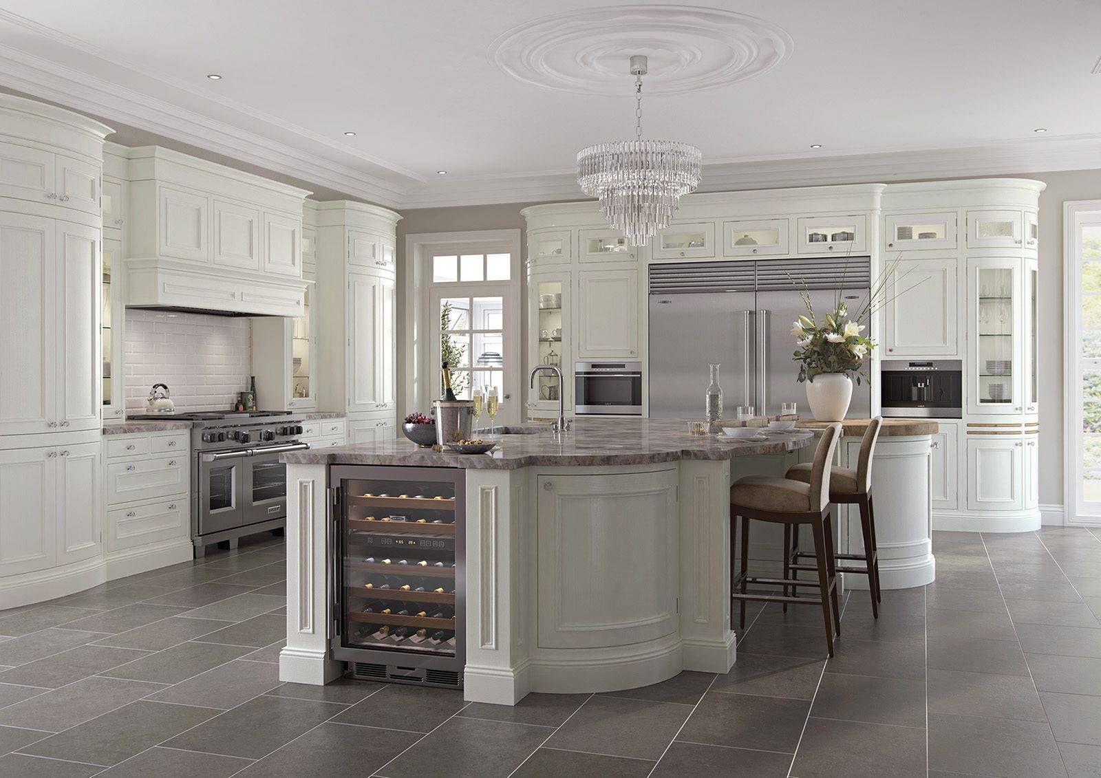 Aisling In Frane White Shaker Kitchen With Curved Island | Newark Interiors, Nottinghamshire