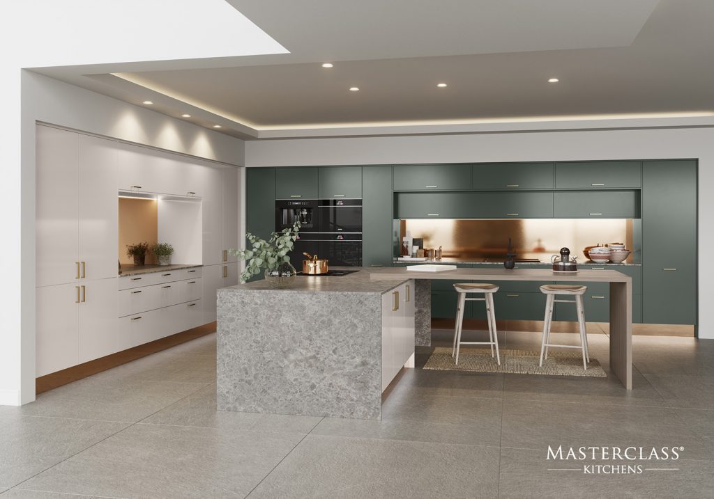 Masterclass Modern Matt White Green Kitchen 1024X717 1 | Plum-Mex, Farnham