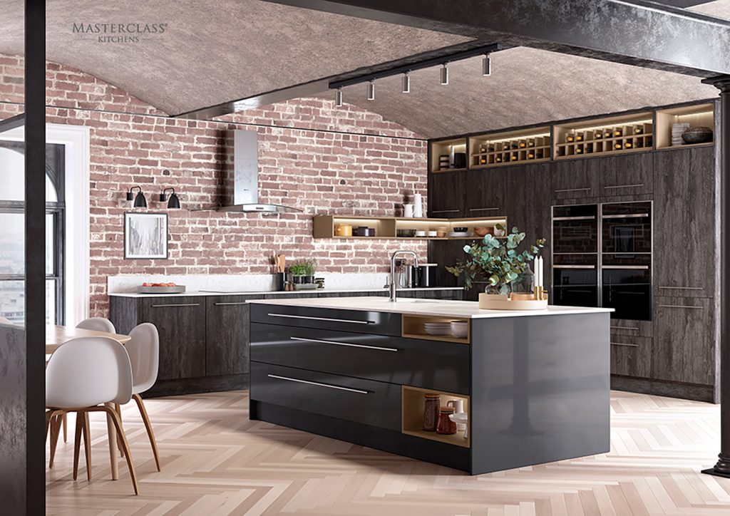 Masterclass Wood Kitchen With Grey Gloss Island 1024X724 1 | Plum-Mex, Farnham
