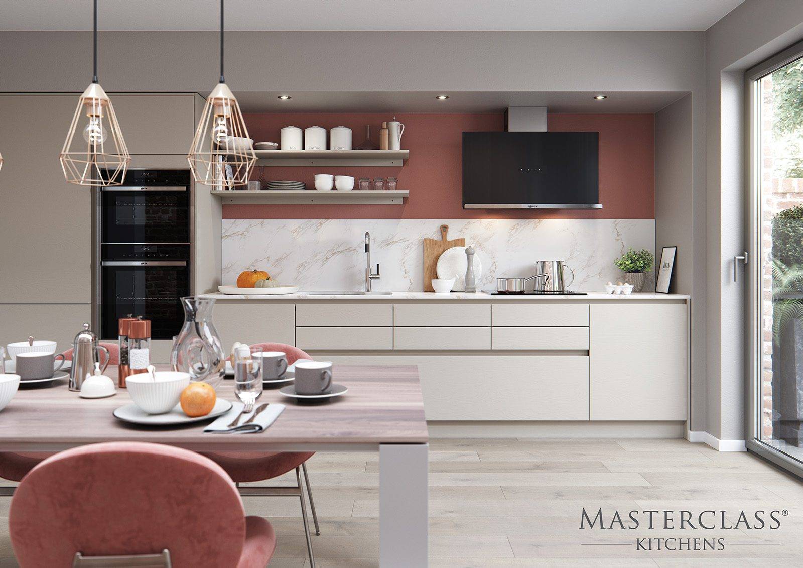 Masterclass Matt Oyster Handleless Kitchen | Plum-Mex, Farnham