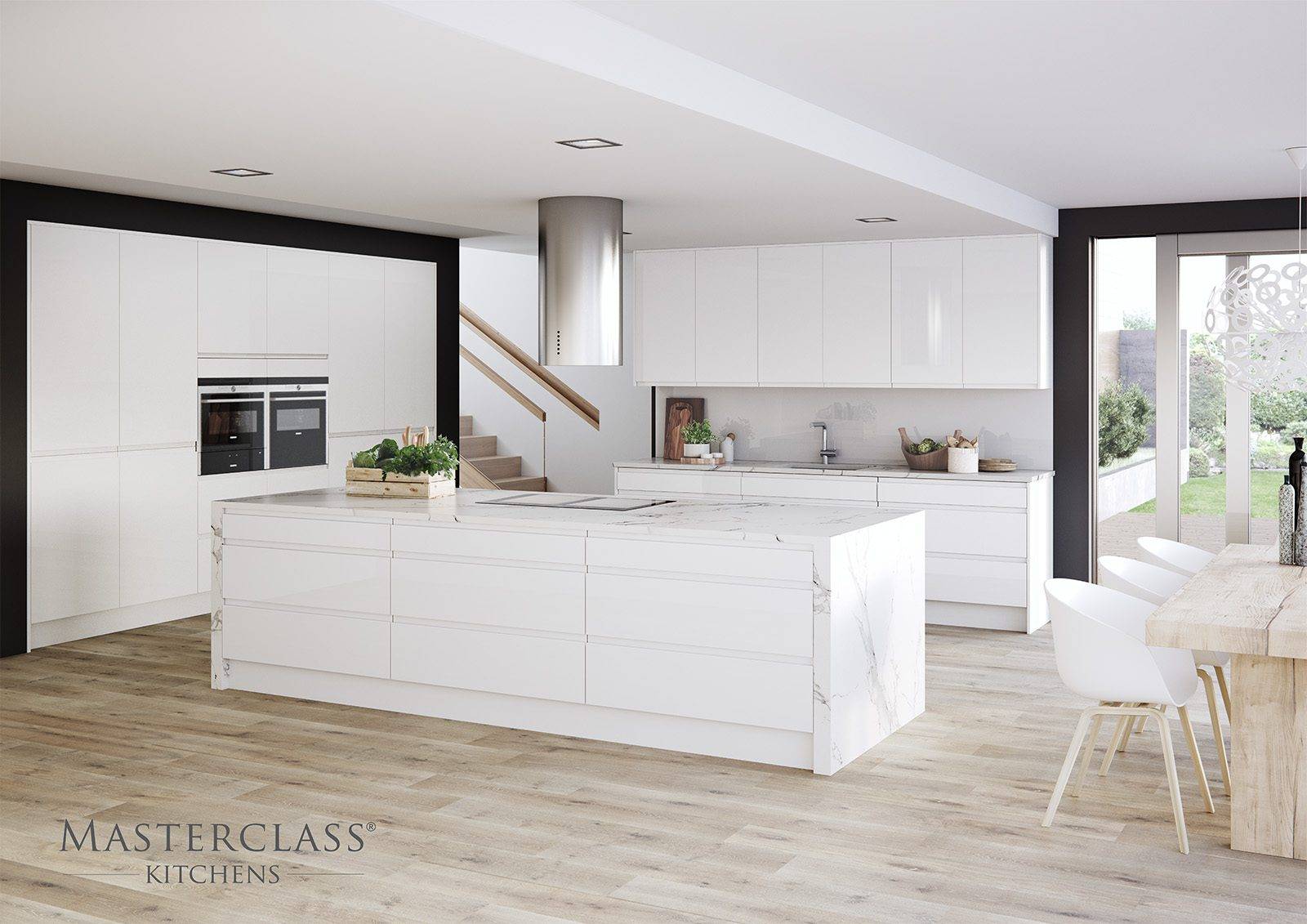 Masterclass White Gloss Open Plan Kitchen | Plum-Mex, Farnham